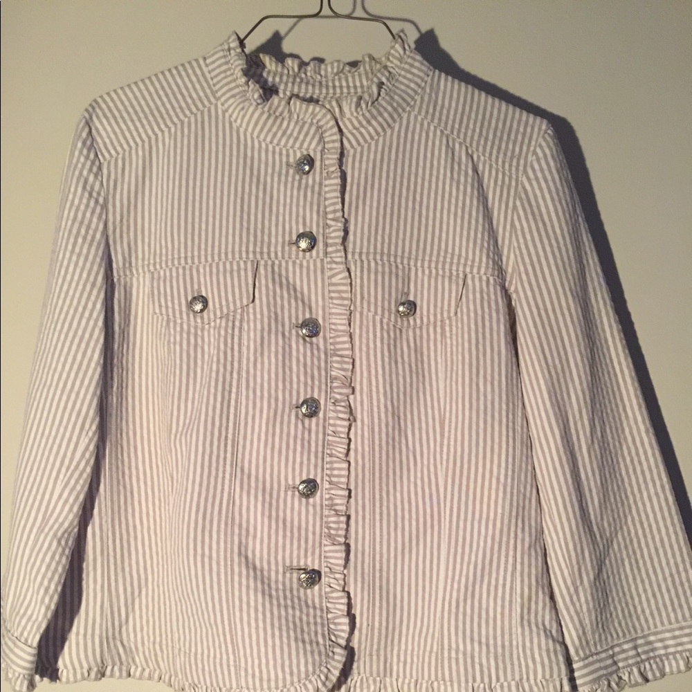 Sandro Gray Ruffle Blazer - Picture 2 of 16